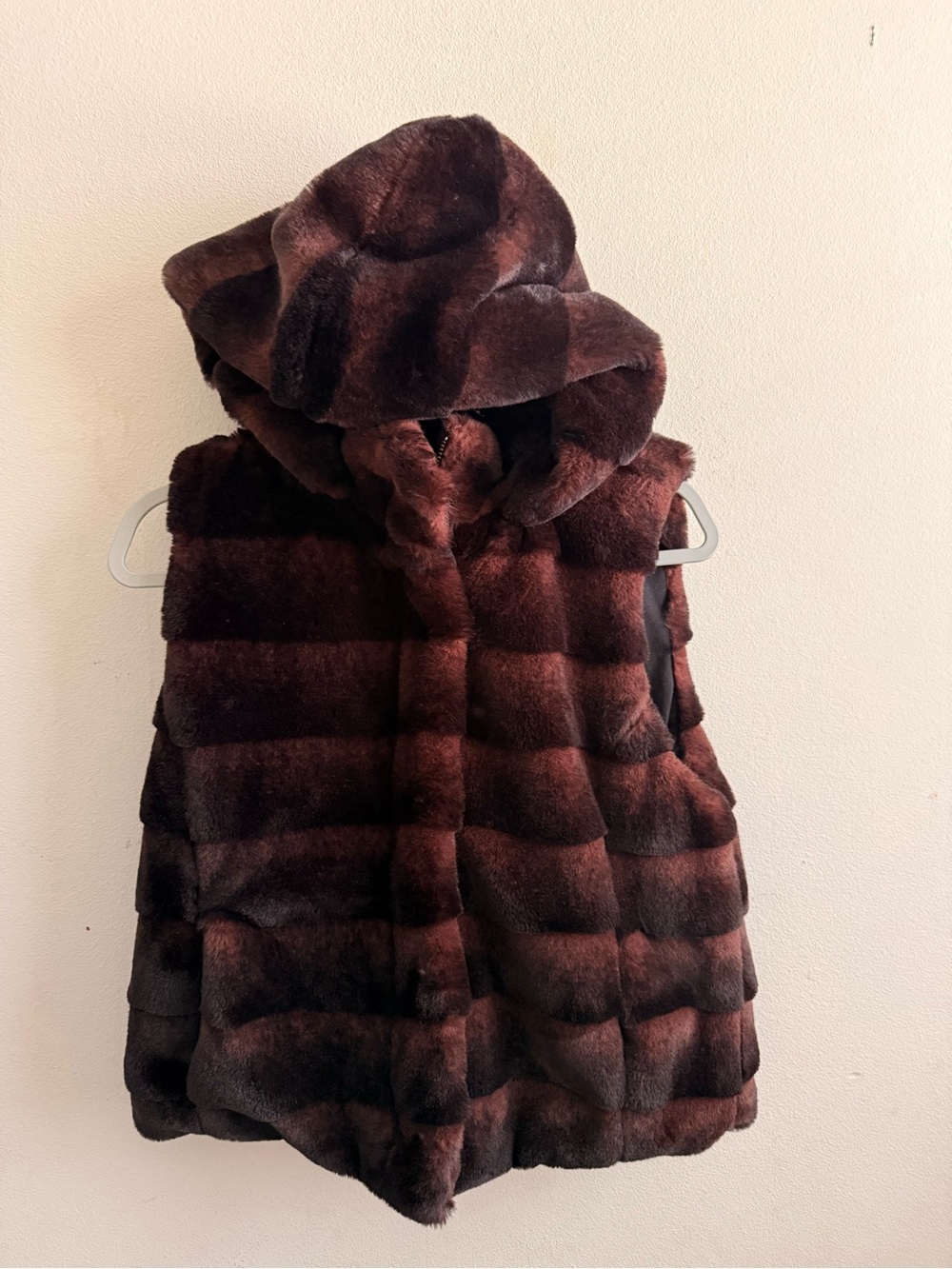 Faux Fur Hooded Vest in Rich Brown